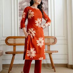 Printed Cotton Kurta Set with Ankle-Length Pants and Graceful Dupatta