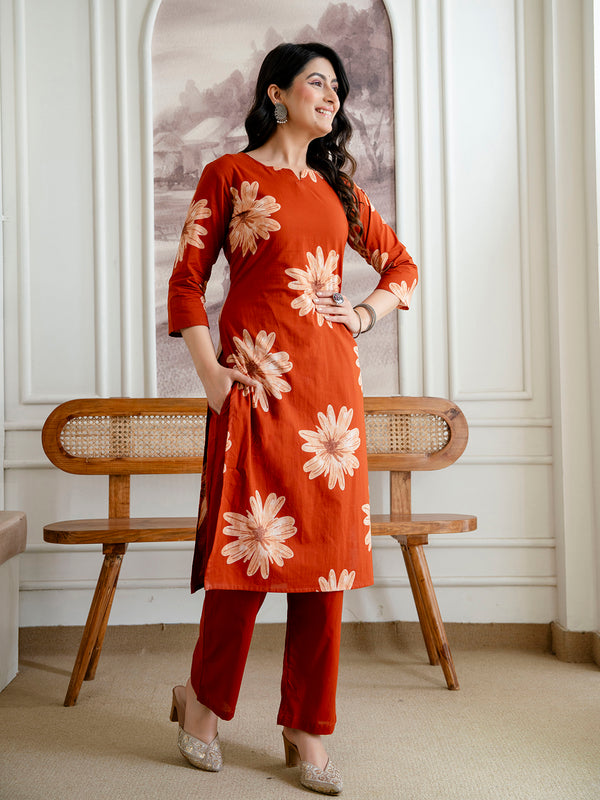 Printed Cotton Kurta Set with Ankle-Length Pants and Graceful Dupatta