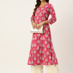 Floral Print 4 Button Angrakha Long Kurti