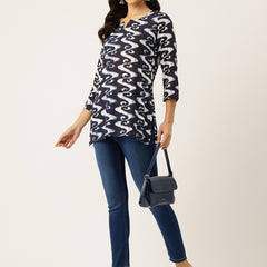 3/4 Sleeve Round Neck Vcut top Blue2 Colour