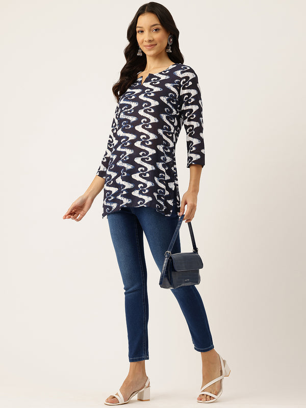 3/4 Sleeve Round Neck Vcut top Blue2 Colour