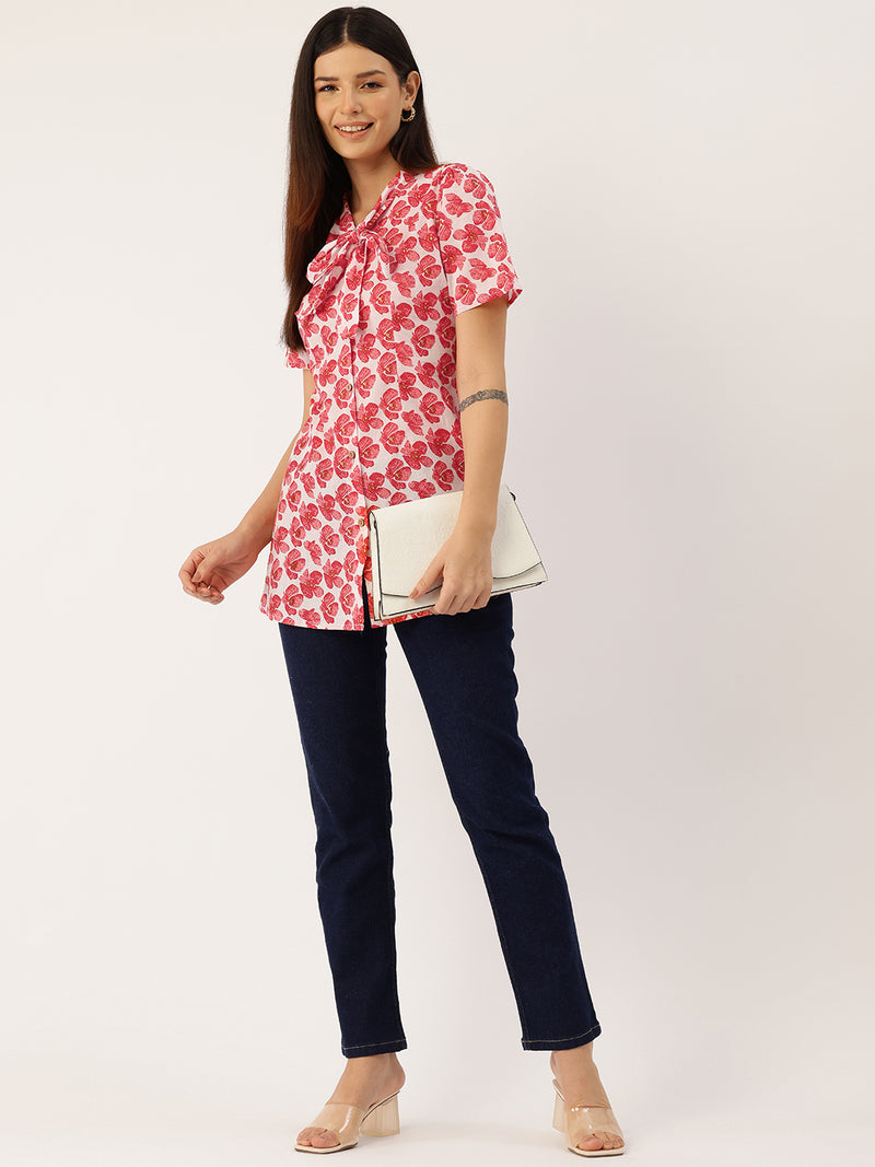 Elegant Bow Collar Cotton Shirt for Women - Stylish & Comfortable