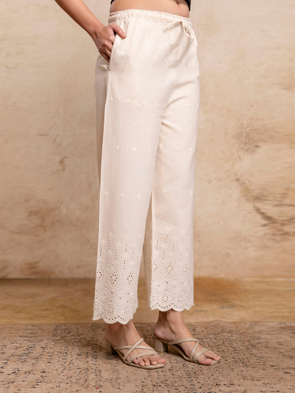 Women’s Cotton Embroidered Wide-Leg Palazzos | Soft, Breathable & Elegant