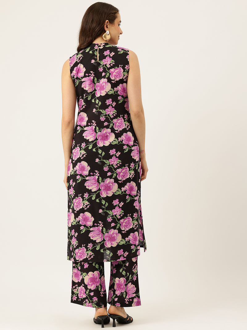 Floral Sleeveless Cotton Co-Ord Set with Choker Neckline – Pure Cotton | Sizes S–XXL