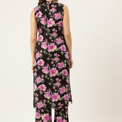 Floral Sleeveless Cotton Co-Ord Set with Choker Neckline – Pure Cotton | Sizes S–XXL