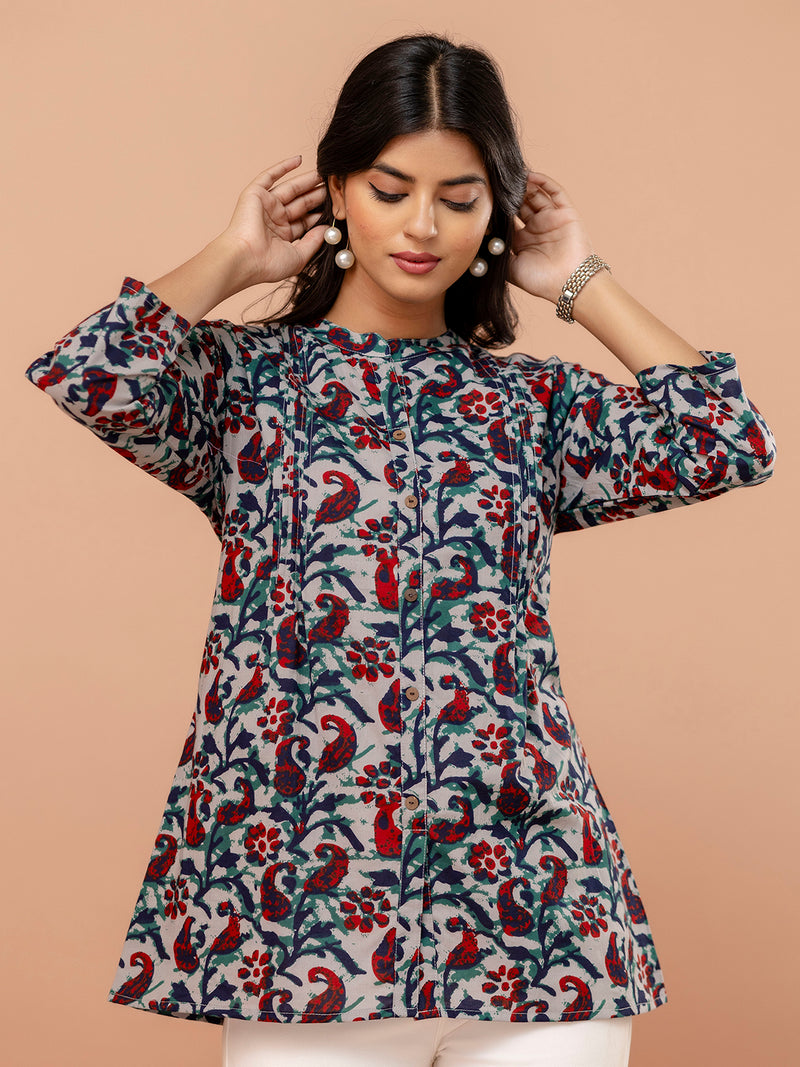 Elegant Mandarin Collar Printed Tunic – Stylish & Comfortable, Sizes
