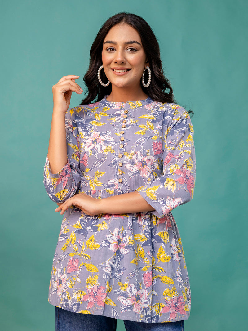 Tunic – Mandarin Collar, 3/4 Sleeves, Flattering Fit (Sizes S–XXL)