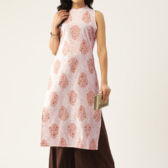 Women’s Pure Cotton Angrakha Kurti with Floral Print | 3/4 Sleeves | Adjustable Side Tie | Sizes S–XXL