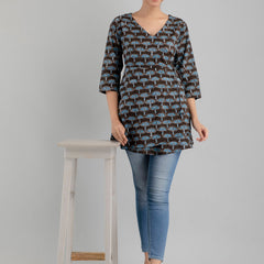 Floral Printed V-Neck Pure Cotton Angrakha A-Line Kurti
