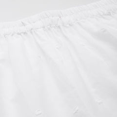 White White Embroidered Cotton Palazzos–Elastic Waist & Ankle-Length with Side Pocket