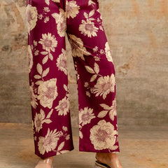 Purple Women’s Co-Ord Set–Printed Collared Kurta with 3/4 Sleeves & Elastic Waist Pants
