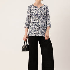 3/4 Sleeve Round Neck Vcut top Grey Colour