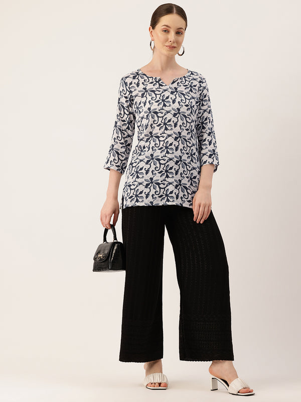 3/4 Sleeve Round Neck Vcut top Grey Colour