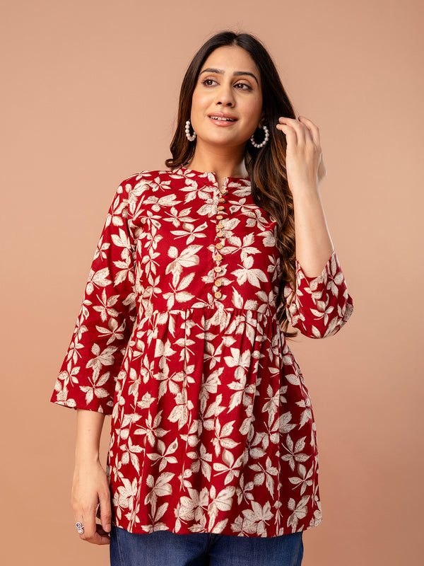 Top – Mandarin Collar, 3/4 Sleeves, Flattering Fit (Sizes S–XXL)