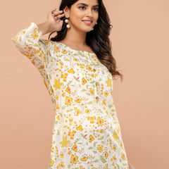 Chic Printed Short Kurti with Round Neck & 3/4 Sleeves