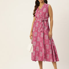 Floral Wrap Angrakha Dress – Lightweight Sleeveless Cotton Perfection