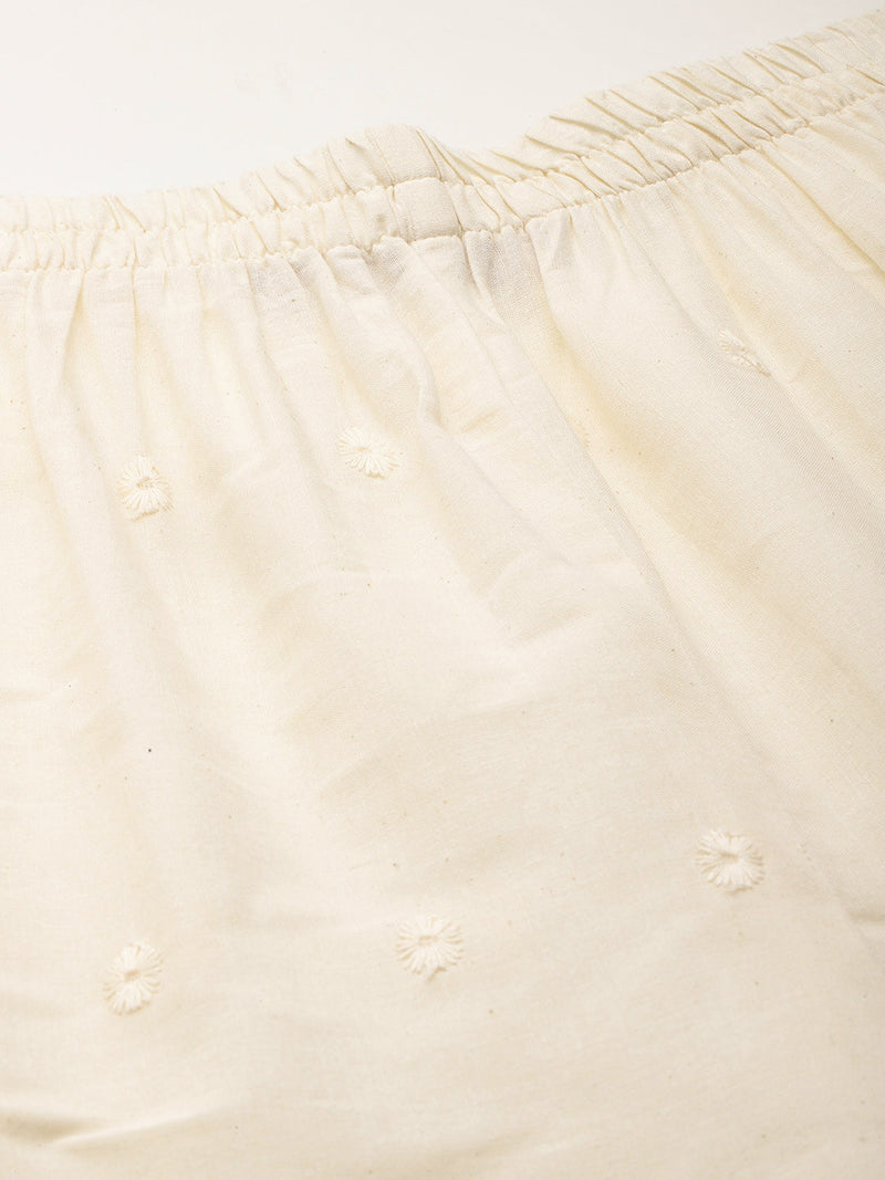 Beige Palazzos | Embroidered Elegnace With Elastic Waist & Single Pocket