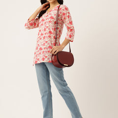 3/4 Sleeve Round Neck Vcut top Pink2 Colour