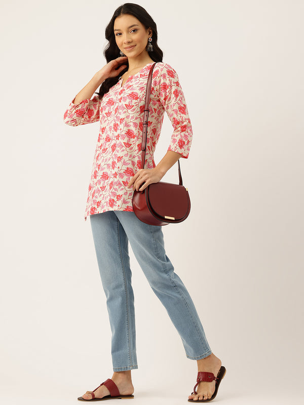 3/4 Sleeve Round Neck Vcut top Pink2 Colour