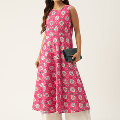 Cotton Printed Sleeveless A-Line Flared Kurti