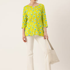 3/4 Sleeve Round Neck Vcut top Green1 Colour