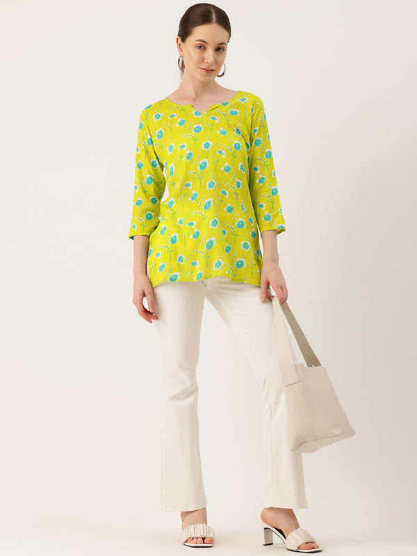 3/4 Sleeve Round Neck Vcut top Green1 Colour