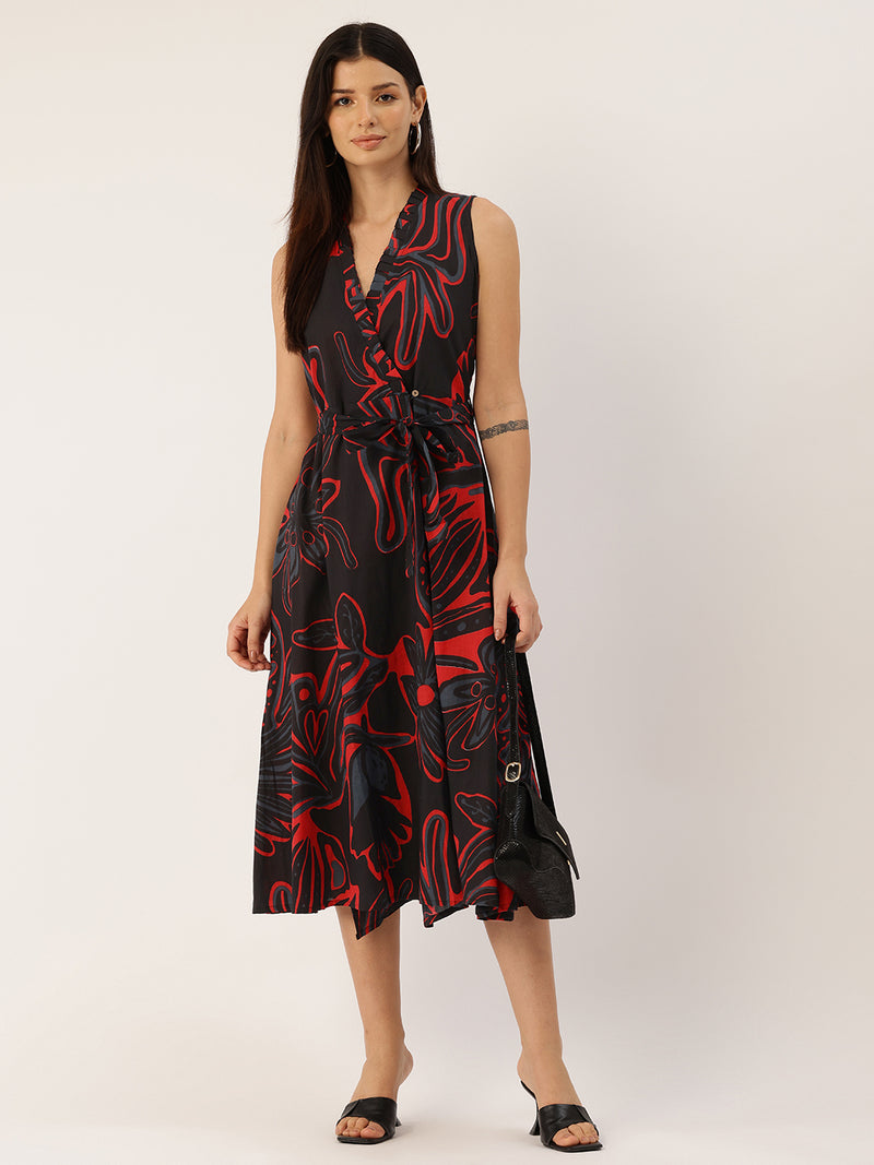 Floral Wrap Angrakha Dress – Lightweight Sleeveless Cotton Perfection