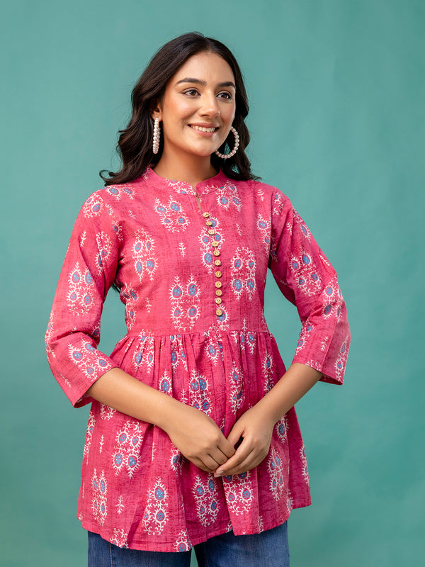 Top – Mandarin Collar, 3/4 Sleeves, Flattering Fit (Sizes S–XXL)