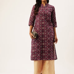 Graceful Long Kurta with 3/4 Sleeves and Button accents A Perfect Fusion of Comfort and Style
