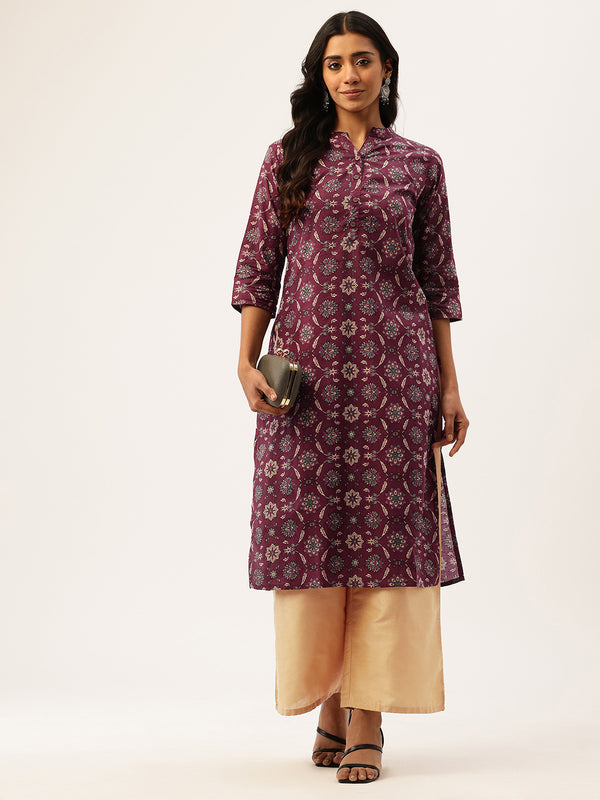Graceful Long Kurta with 3/4 Sleeves and Button accents A Perfect Fusion of Comfort and Style