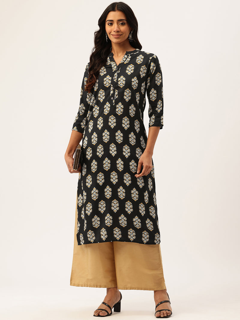 Graceful Long Kurta with 3/4 Sleeves and Button accents A Perfect Fusion of Comfort and Style