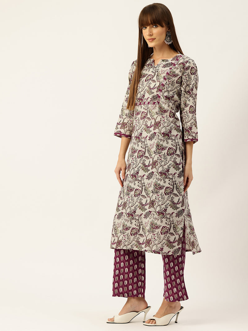 Round V-Cut Neck 3-Piece Kurta Set with Ankle-Length Pants & Full-Length Dupatta (Size S-XXL).