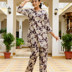 Brown Breezy Printed Cotton Co-Ord Set for Comfortable All-Day Wear