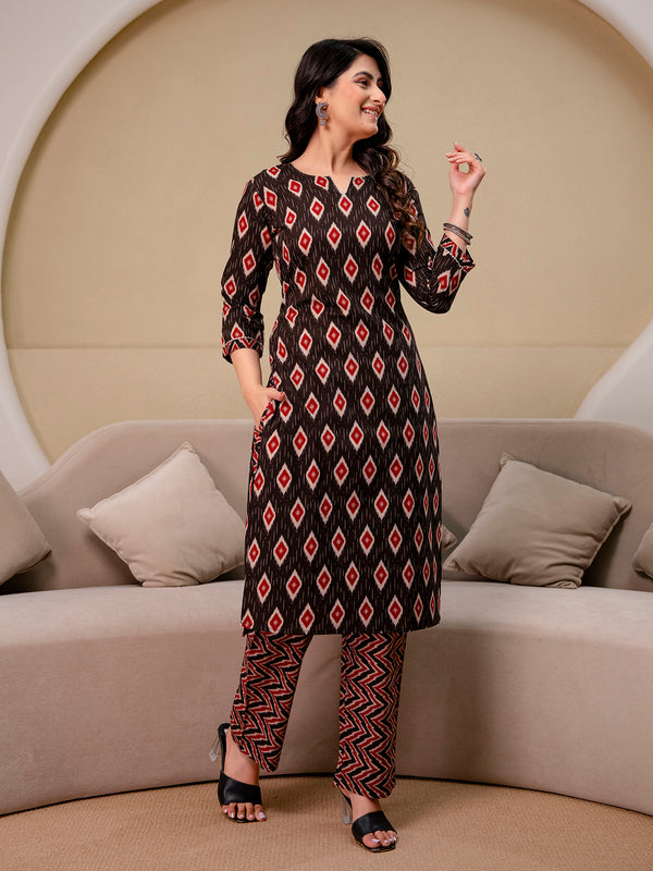 V-Neck Cotton 3-Piece Kurta Set with Printed Dupatta (M–XXL)