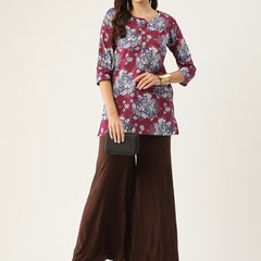 Floral Print 4 Button Straight Kurti