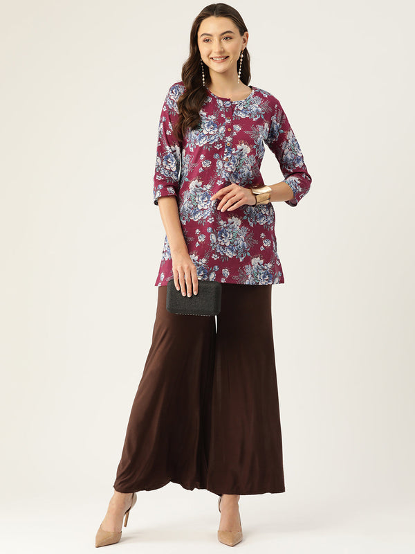 Floral Print 4 Button Straight Kurti