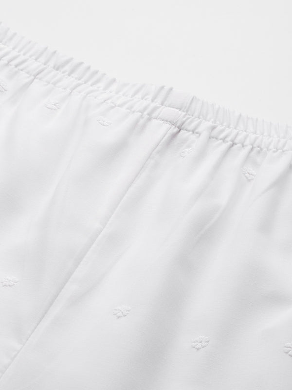 White Embroidered Palazzos–Fully Lined, Elastic Waist & Ankle-Length with Side Pocket
