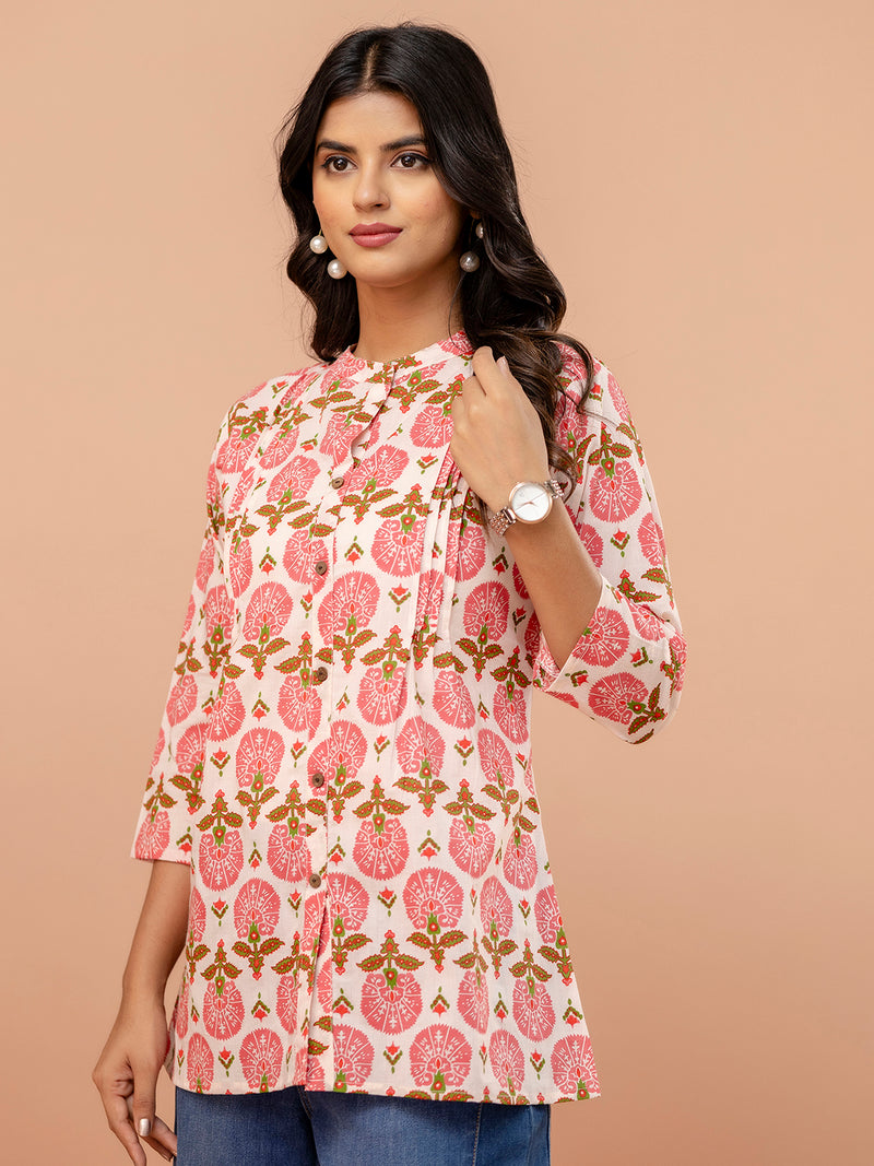 Elegant Mandarin Collar Printed Tunic – Stylish & Comfortable, Sizes
