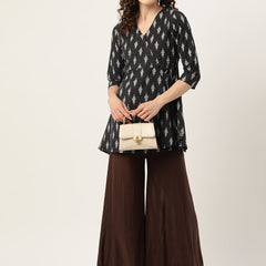 Floral Print Angrakha 3\4 Sleeves Flared Kurti