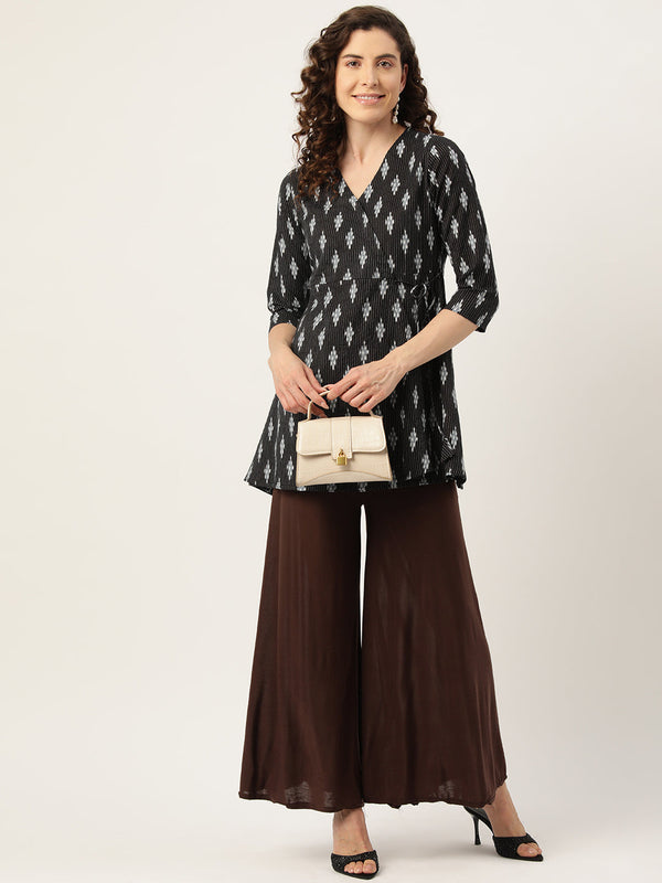 Floral Print Angrakha 3\4 Sleeves Flared Kurti