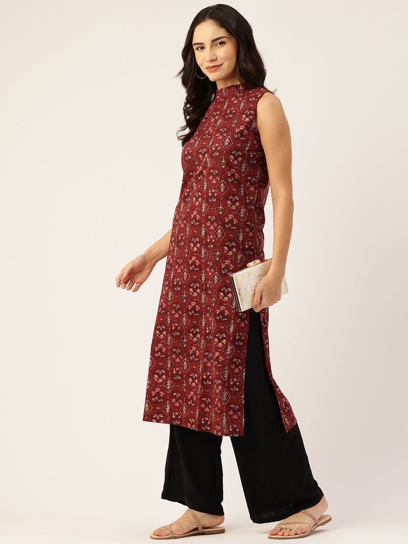 Women’s Pure Cotton Angrakha Kurti with Floral Print | 3/4 Sleeves | Adjustable Side Tie | Sizes S–XXL