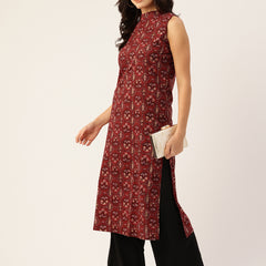 Women’s Pure Cotton Angrakha Kurti with Floral Print | 3/4 Sleeves | Adjustable Side Tie | Sizes S–XXL