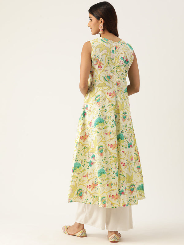 Cotton Printed Sleeveless A-Line Flared Kurti