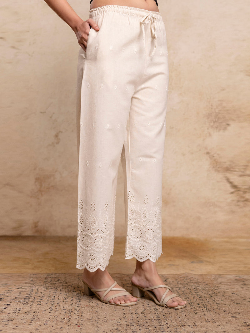 Women’s Cotton Embroidered Wide-Leg Palazzos | Soft, Breathable & Elegant