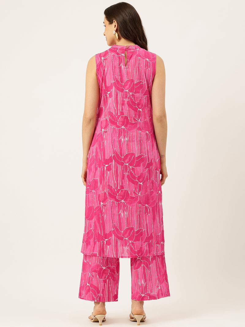 Floral Sleeveless Cotton Co-Ord Set with Choker Neckline – Pure Cotton | Sizes S–XXL
