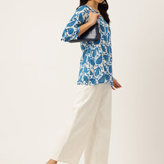 3/4 Sleeve Round Neck Vcut top Blue Colour