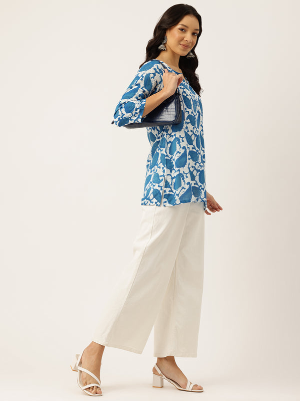 3/4 Sleeve Round Neck Vcut top Blue Colour