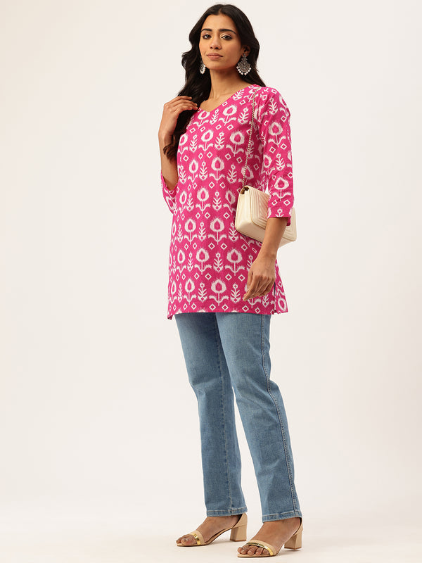 V-Neck 3/4 Sleeve Short Kurti for Women - Tailored Fit & Chic Design