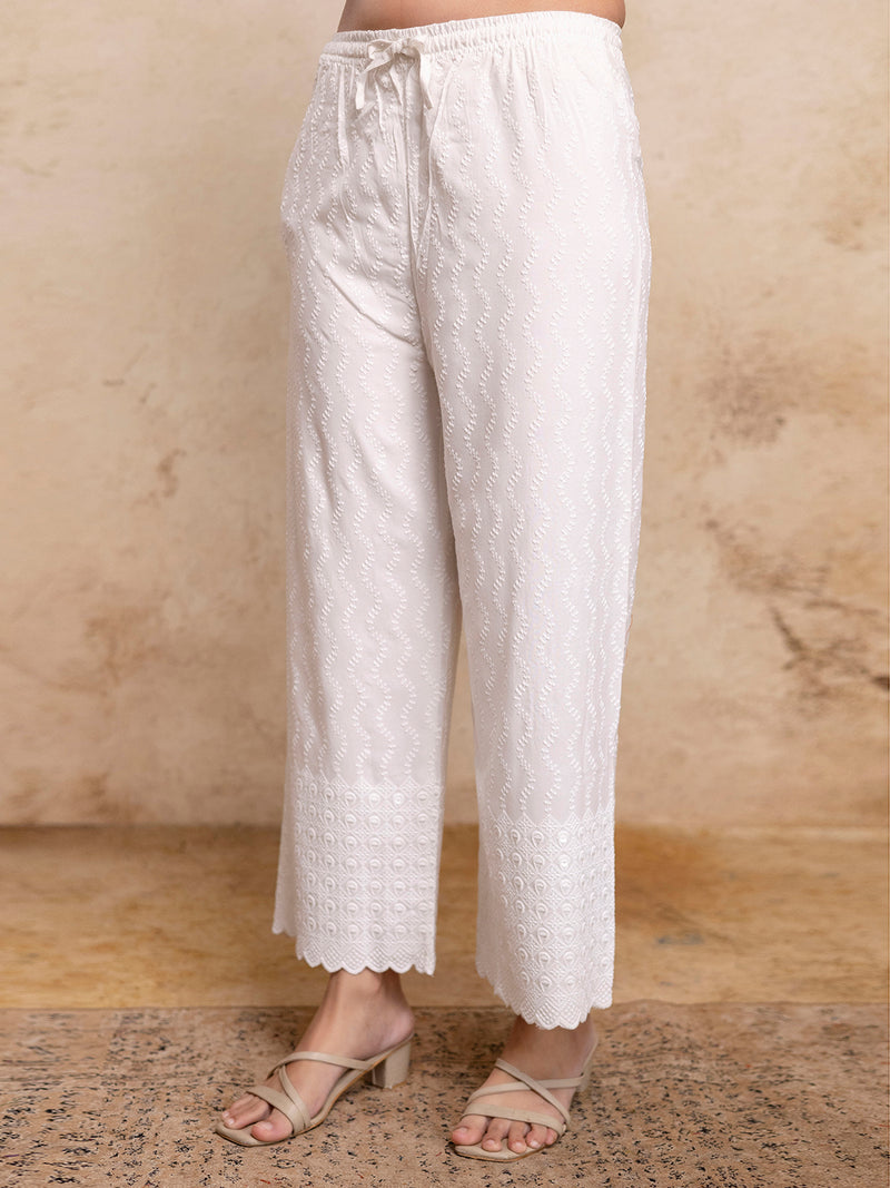 Graceful Rayon Embroidered Palazzos with Elegant Wide-Leg Fit