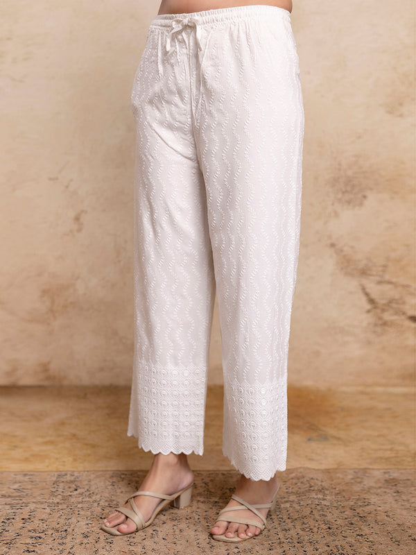 Graceful Rayon Embroidered Palazzos with Elegant Wide-Leg Fit